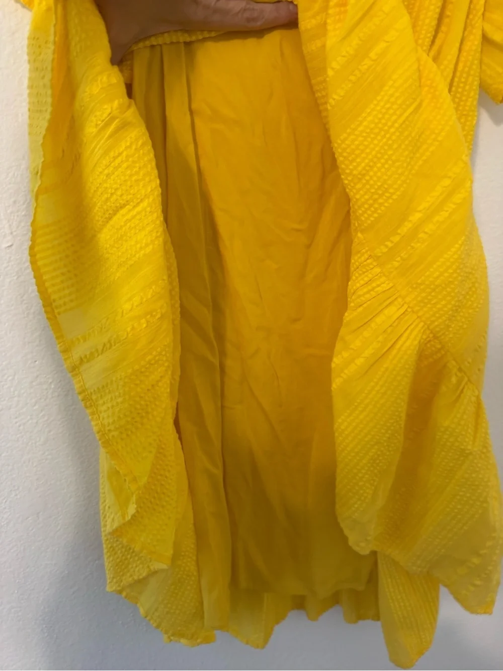 J Crew Ruffle Trim Tiered Dobby Cotton Dress Bright Yellow Breezy Loose NWT XS
